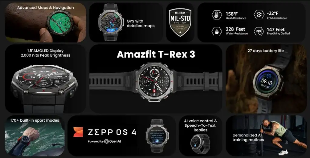 Amazfit T-Rex 3 smartwatch specs, features