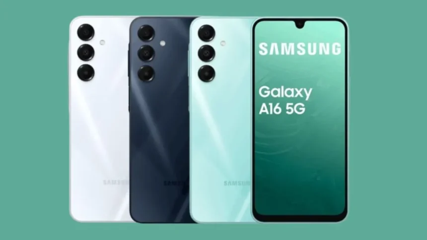 Samsung Galaxy A16 5G smartphone in three colour options